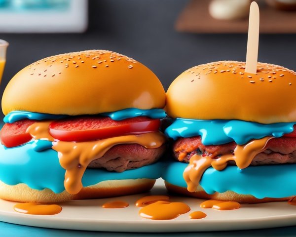 Whimsical Cheeseburgers with Colorful Toppings and Sides