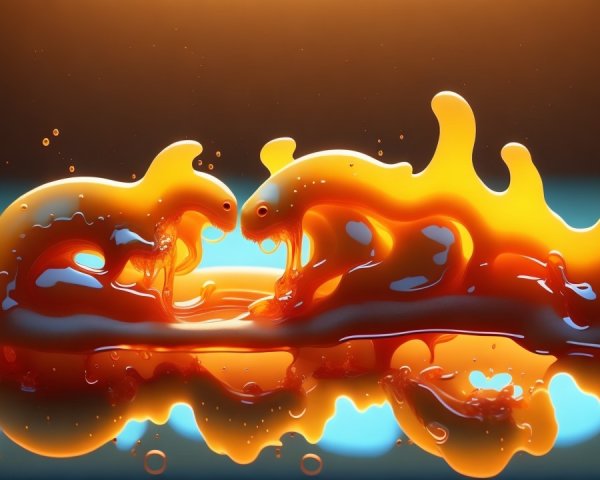 Abstract Shapes in Glossy Orange Liquid Interaction