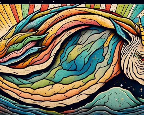 Vibrant Abstract Whale with Colorful Patterns and Waves