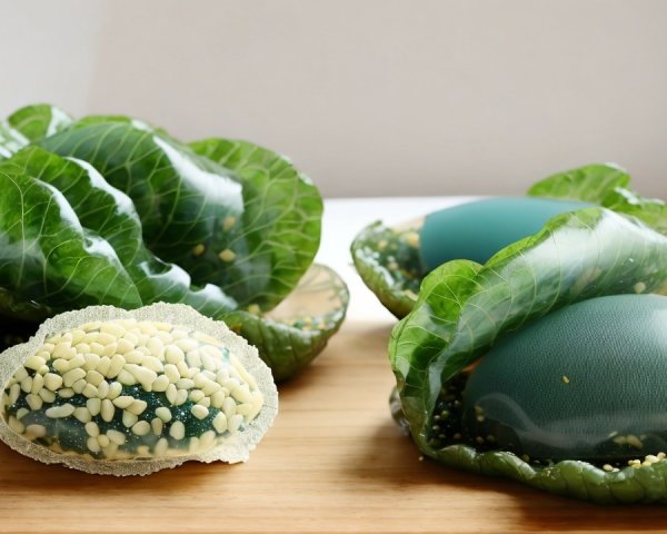 Blue-green eggs among vibrant green cabbage leaves