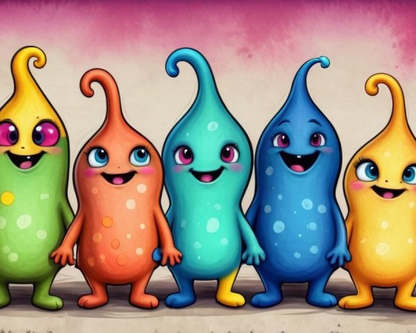 Colorful Cartoonish Creatures on Pink Background