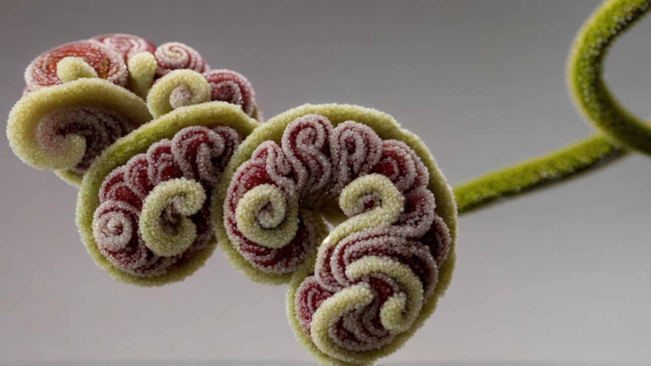 Close-Up of Unique Spiraled Green and Red Plant Exhibit