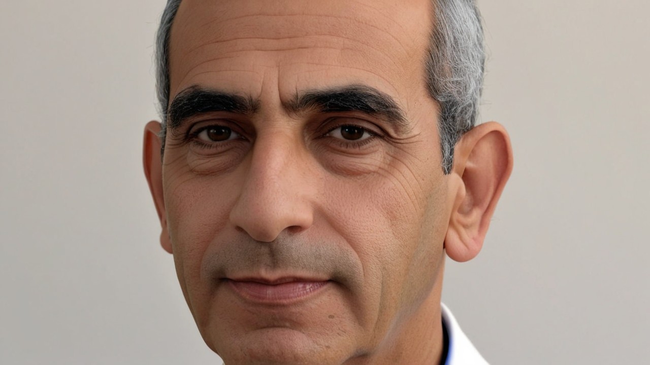 Middle-aged man with olive skin and thoughtful gaze