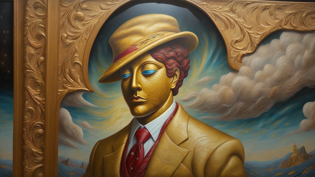 Stylized Figure in Yellow Suit with Dreamy Background