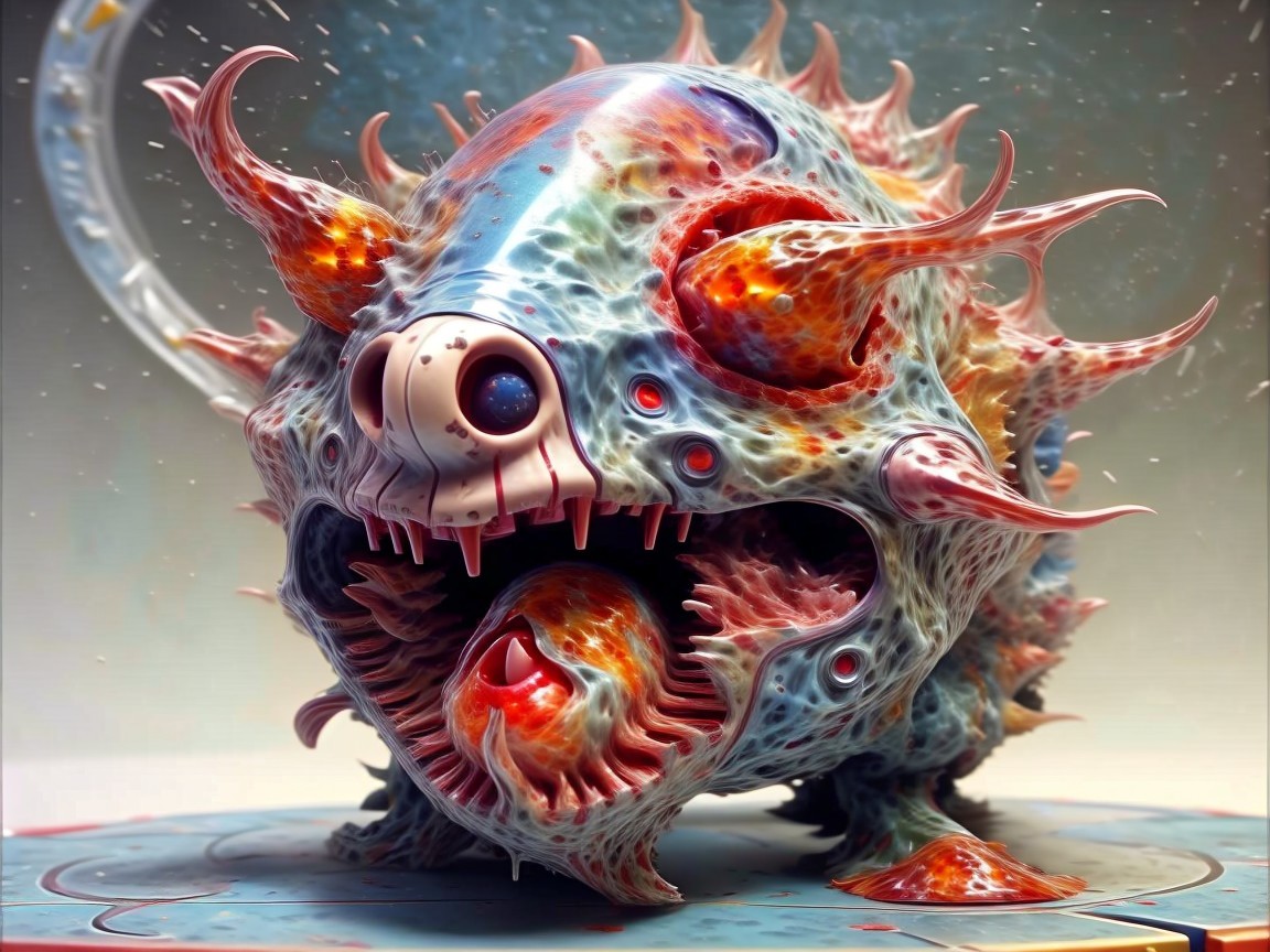 Surreal Creature with Vibrant Patterns and Spikes