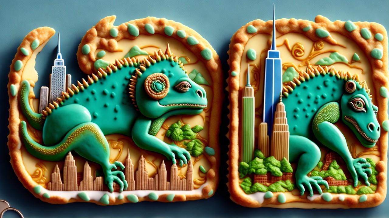 Dinosaur-Shaped Cookies with Urban Landscape Design