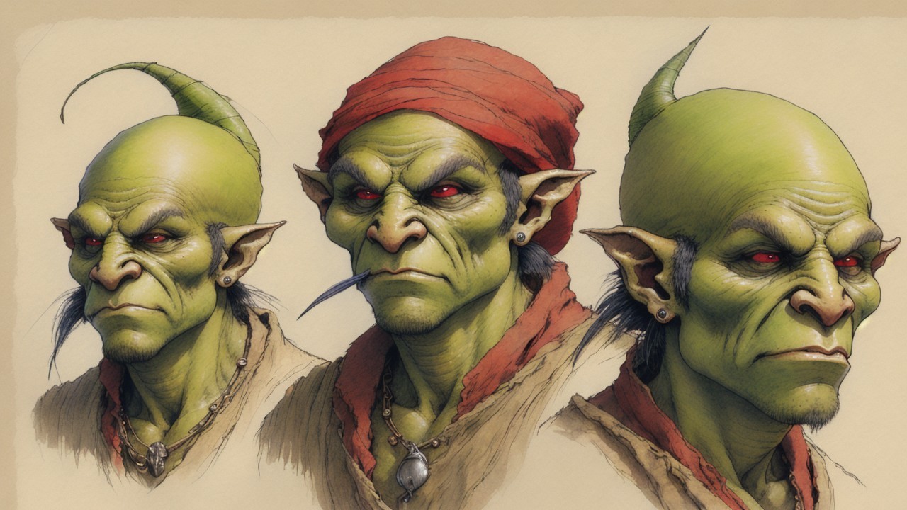 Trio of Distinct Green-Skinned Goblin Characters