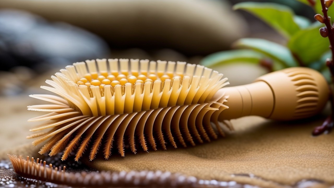 Close-up of a unique hairbrush with flexible bristles