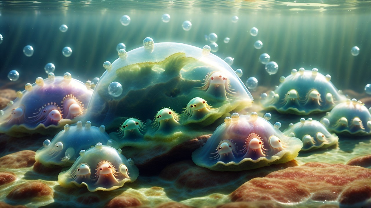 Vibrant Underwater Scene with Jelly-Like Creatures