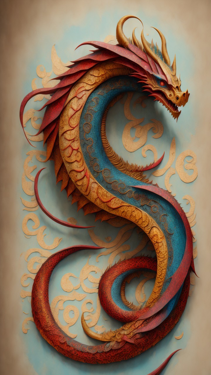 Majestic dragon with vibrant scales on soft background