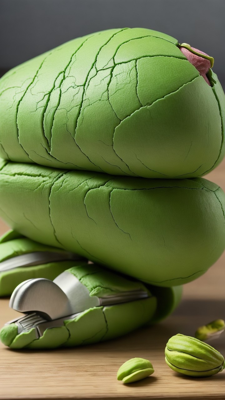 Oversized Green Pistachio Nut Character with Nutcracker
