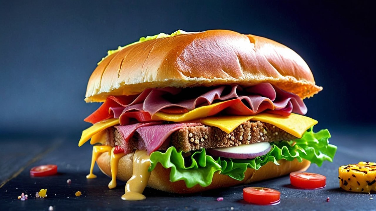 Layered Sandwich with Fresh Ingredients and Cheese