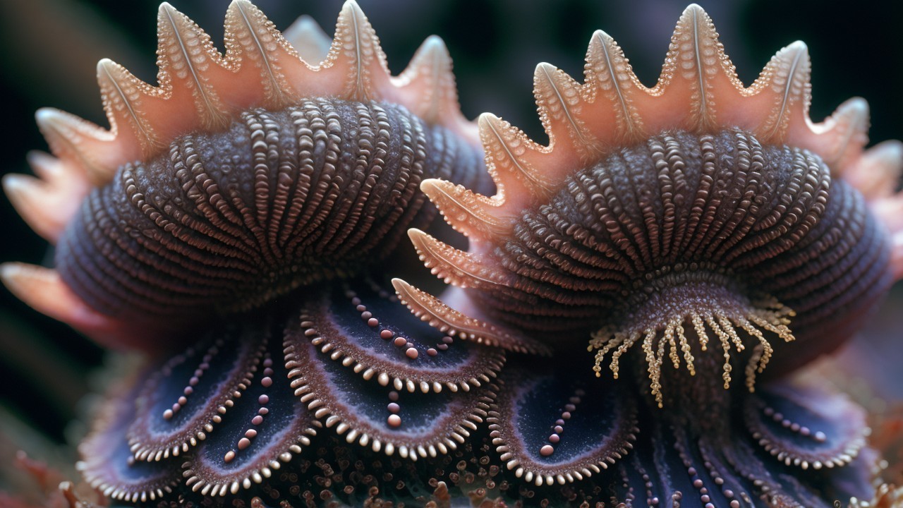 Close-up of Colorful Sea Creatures with Intricate Textures