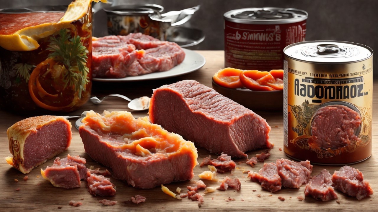 Rustic Wooden Table Displaying Various Cuts of Meat