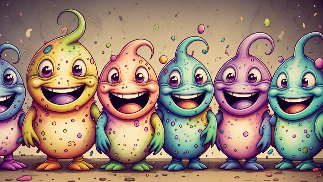 Colorful Cartoon Creatures with Playful Expressions