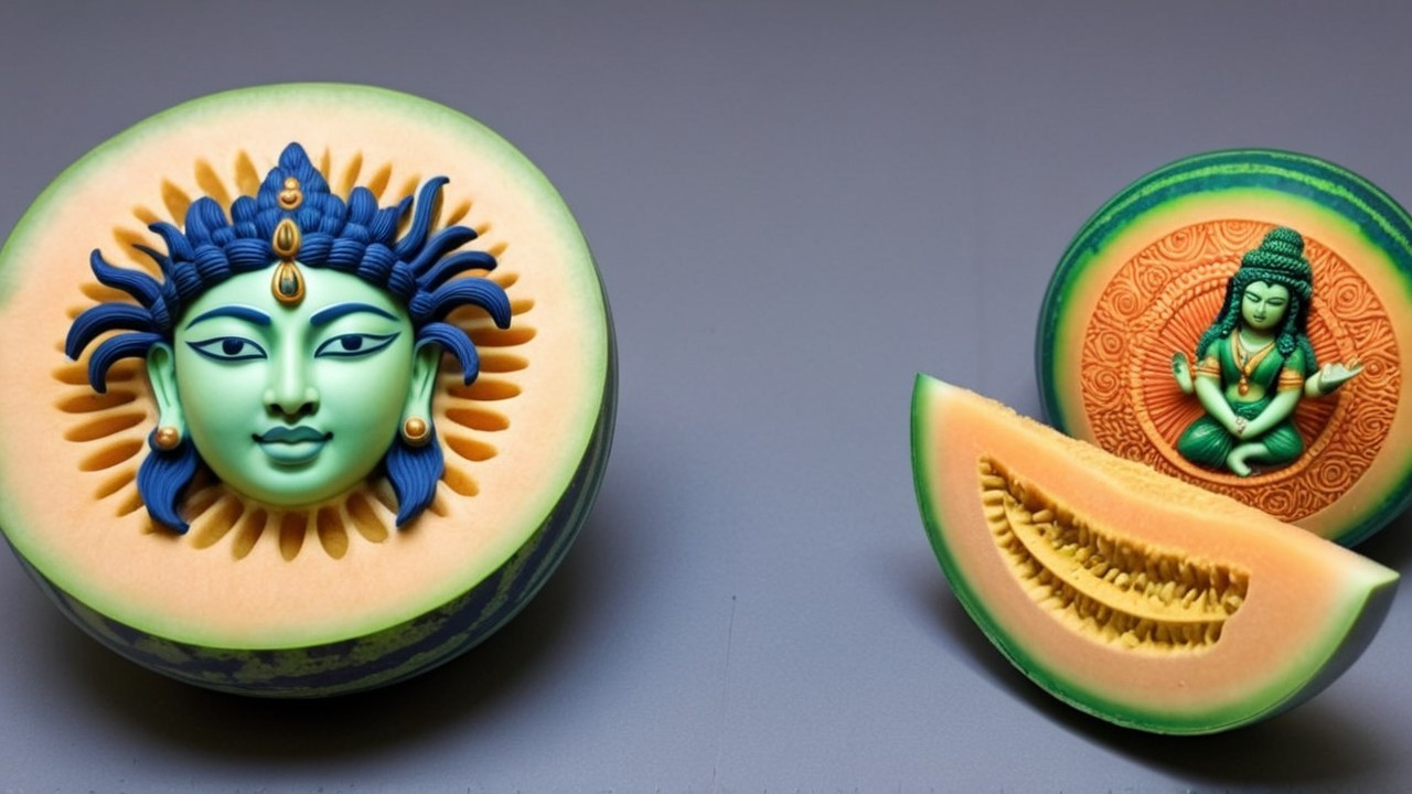 Intricately Carved Watermelon with Decorative Designs