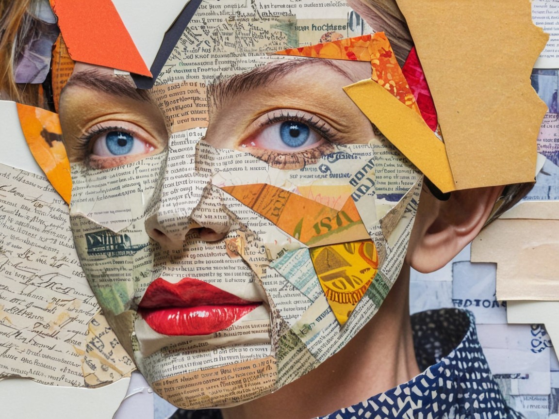 Mixed-media collage of a woman's face with textures