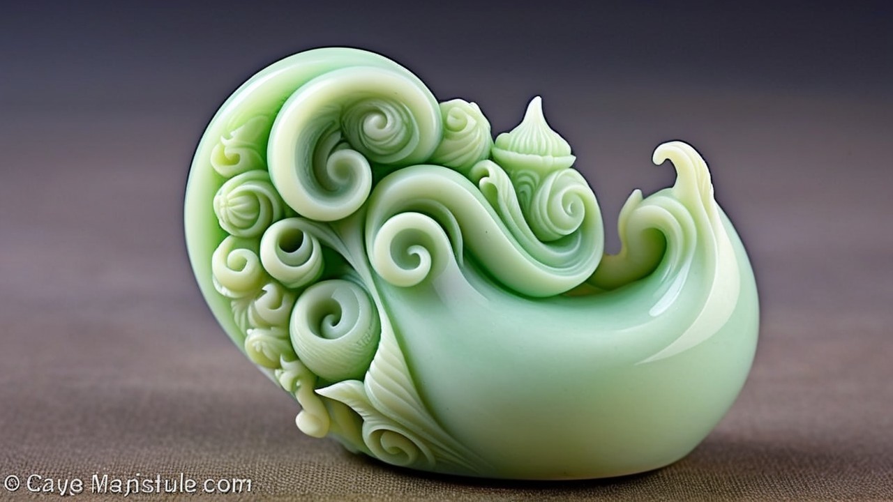 Intricate Jade Sculpture with Wave Patterns