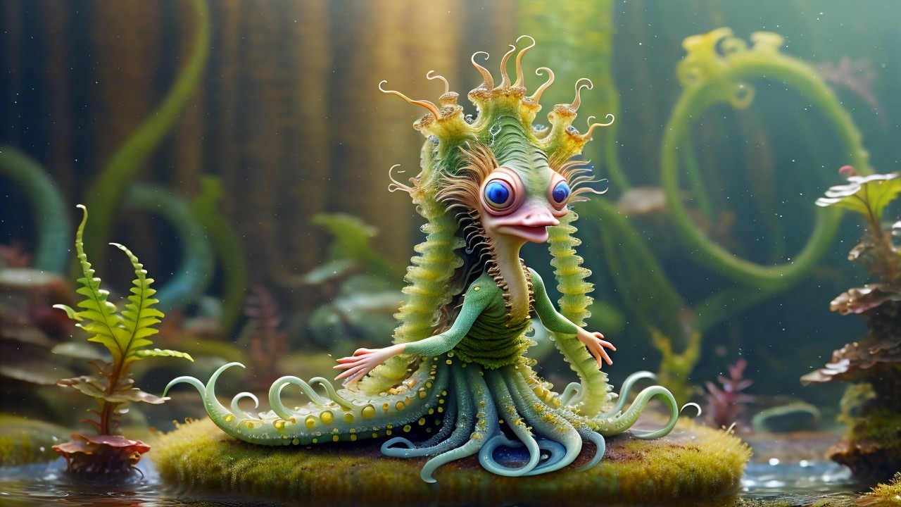 Whimsical Underwater Creature with Vibrant Features