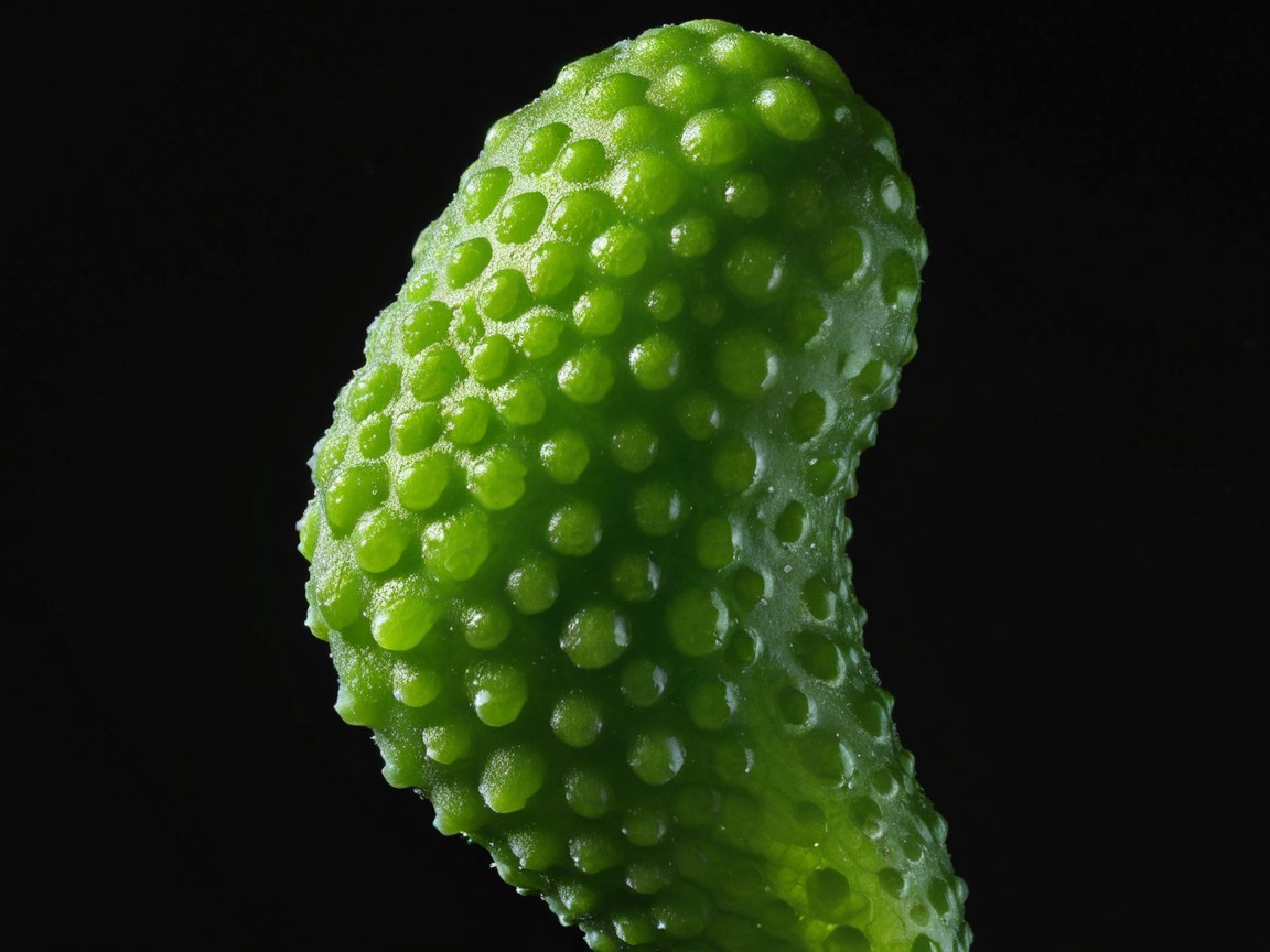 Close-up of a textured green object with protrusions