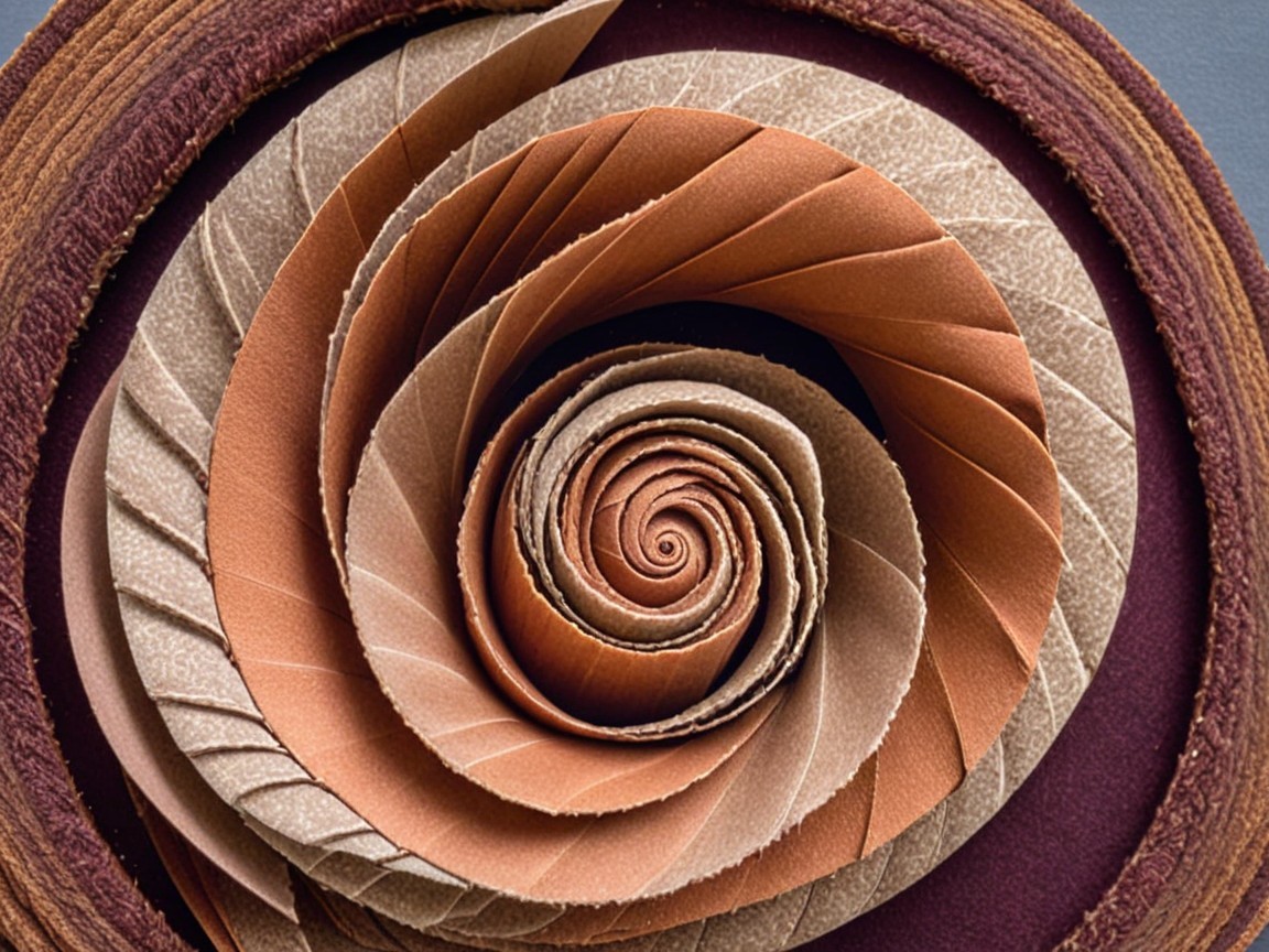 Abstract Spiral Art Piece in Brown and Tan Fabrics