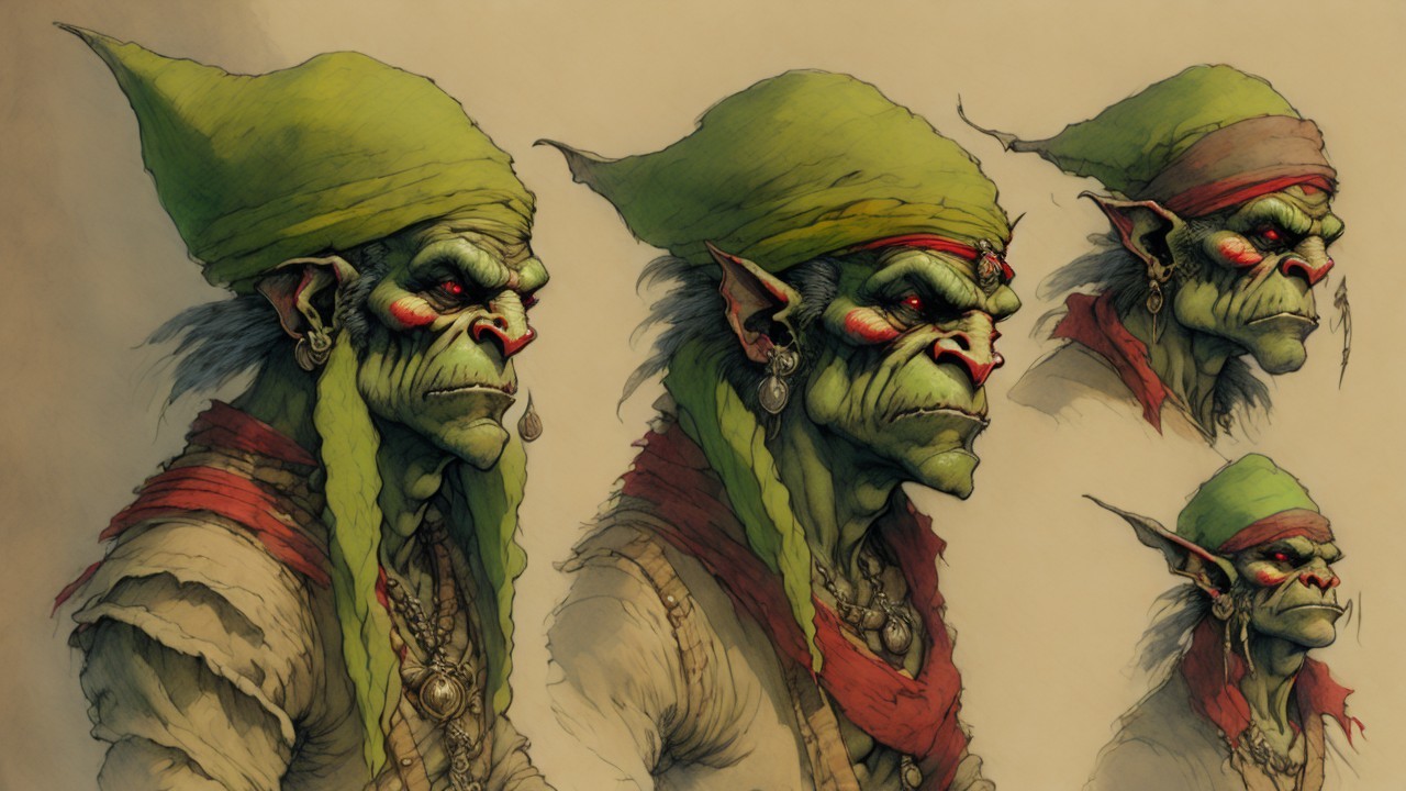 Character Designs of a Green-Skinned Goblin