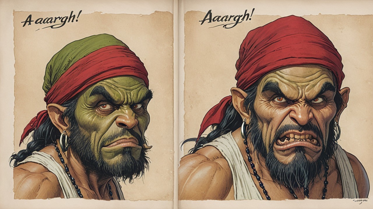 Furious Green-Skinned Pirate with Red Bandana and Anger