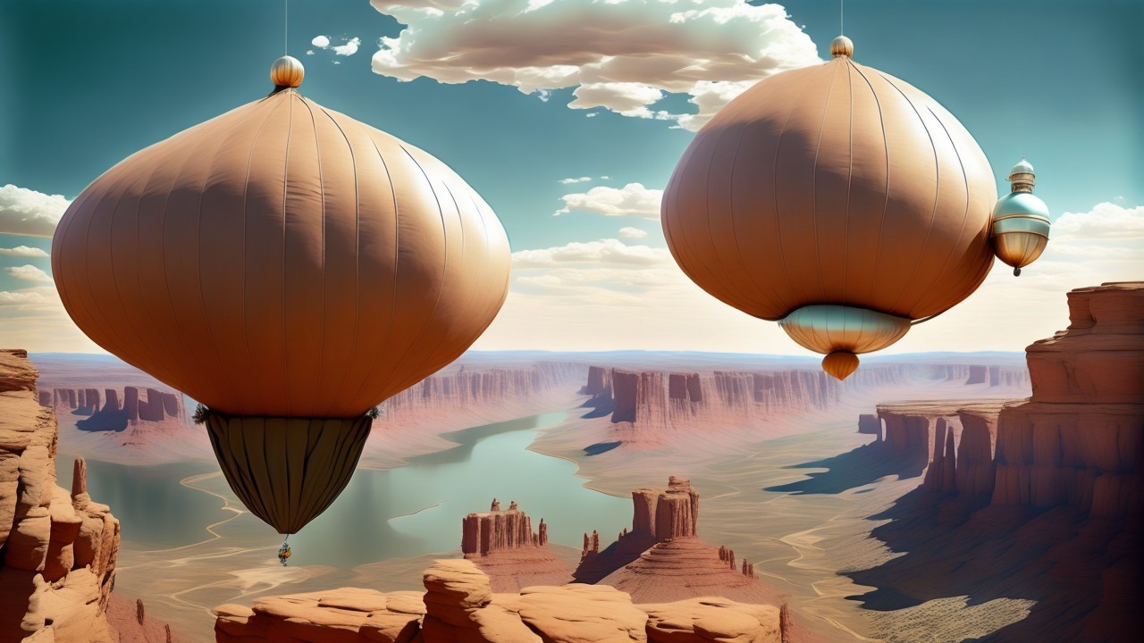 Elegant hot air balloons over dramatic sandstone landscape