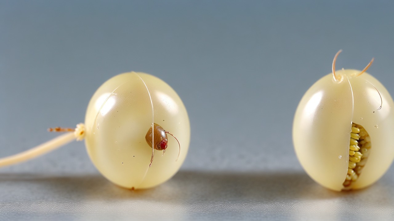Translucent Oval Seed Pods with Seeds and Insect