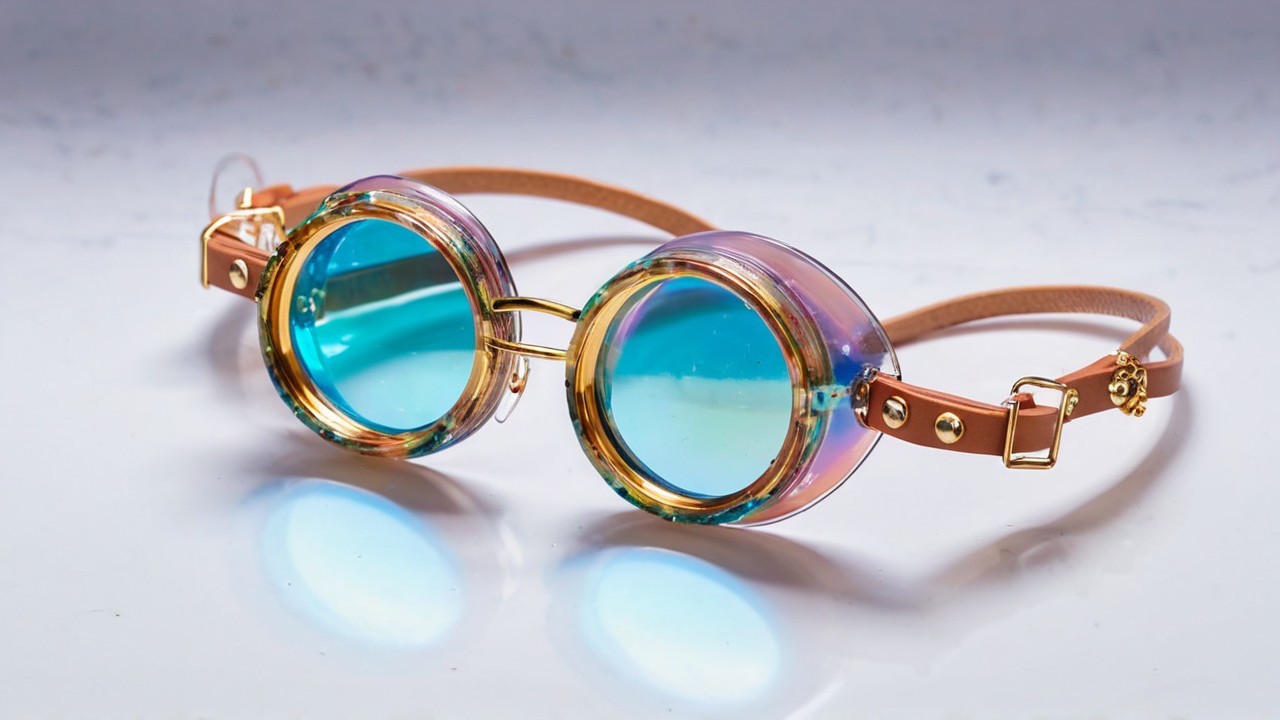 Round Sunglasses with Iridescent Frames and Blue Lenses