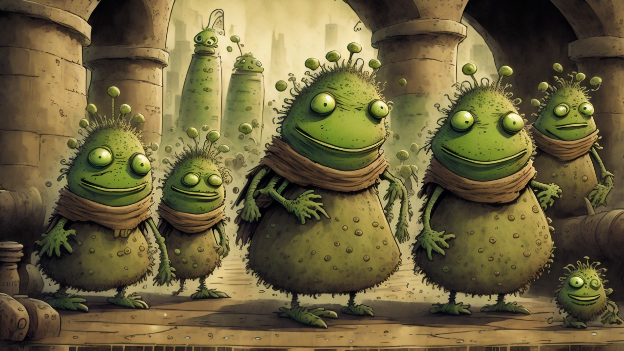 Whimsical Green Creatures in Enchanted Stone Setting