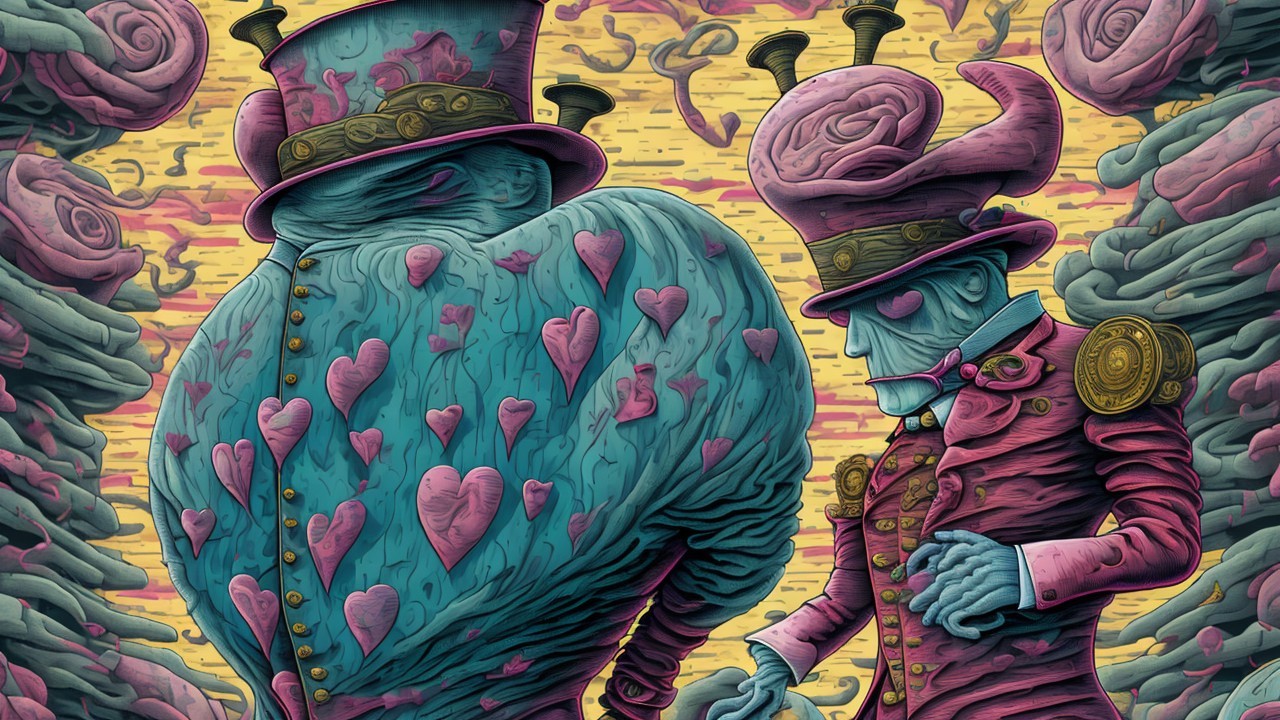 Whimsical Characters in Surreal Colorful Artwork