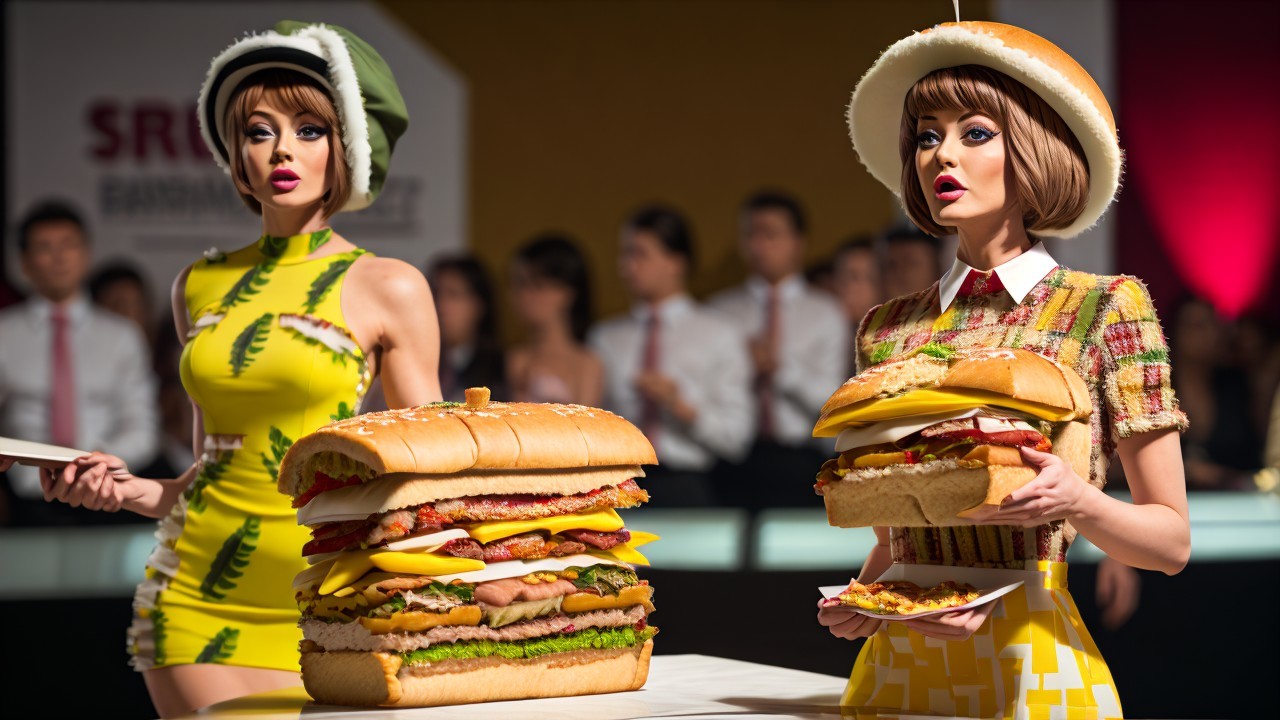 Chic Women Present Oversized Artistic Hamburgers