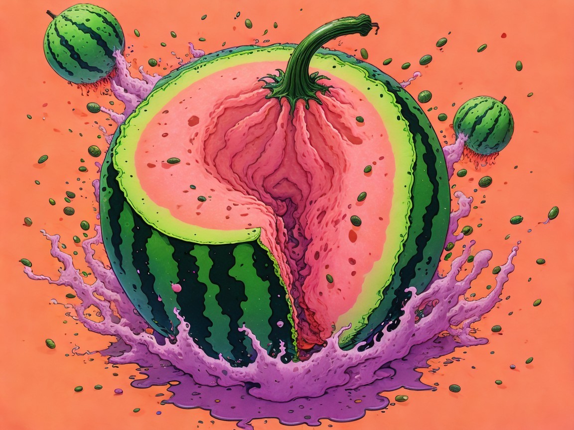 Surreal Watermelon Illustration in Cartoon Pop Art Style