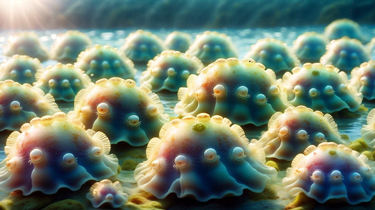 Vibrant Underwater Scene with Colorful Dome-Shaped Creatures