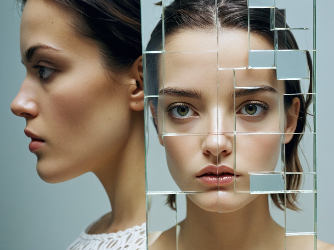 Studio Portrait of Young Woman with Contoured Cheek