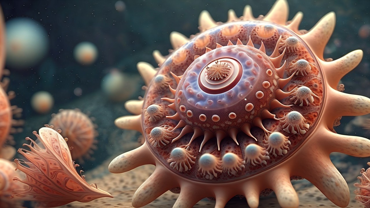 Detailed Nautilus-like Sea Creature in Vibrant Ecosystem