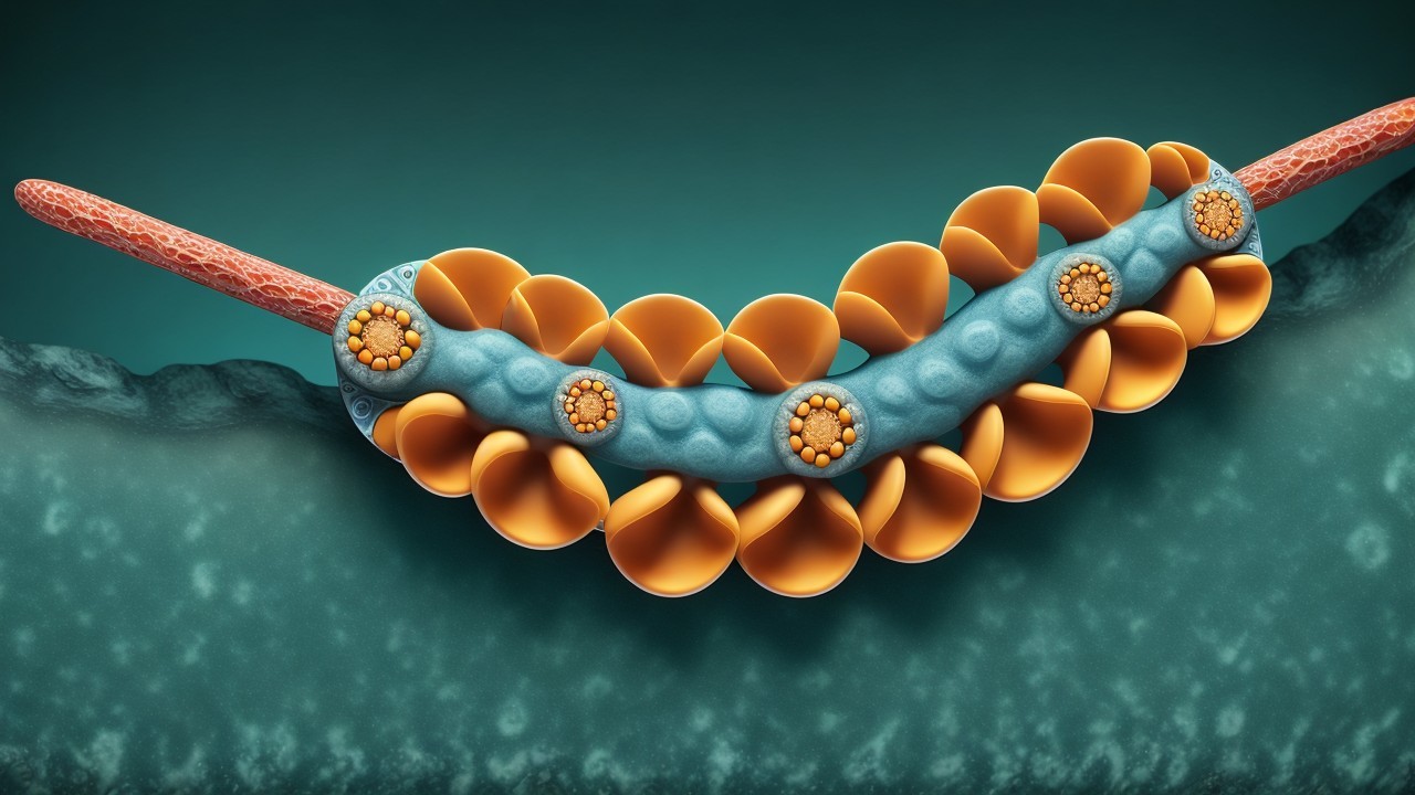 Stylized Cellular Structures in Orange and Teal