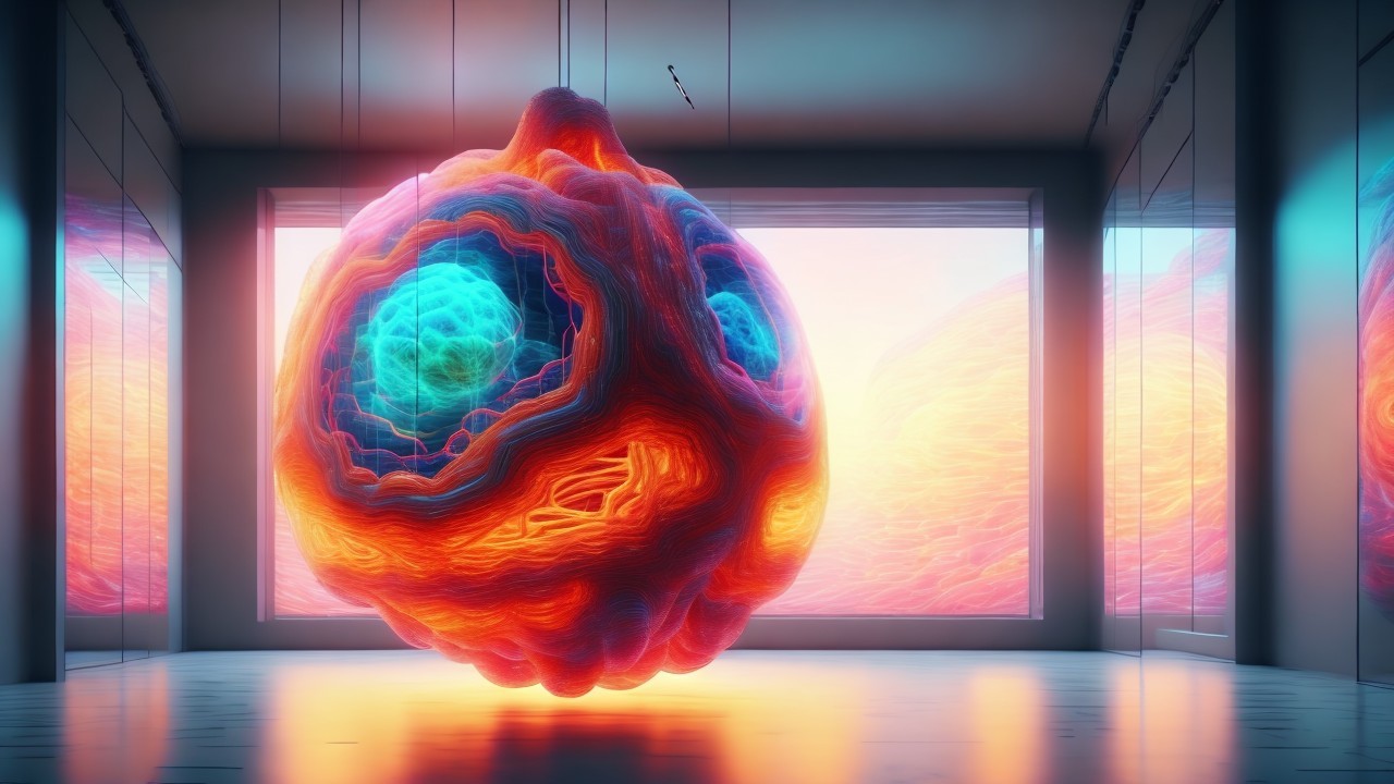 Abstract Sculpture of a Cell in Futuristic Space