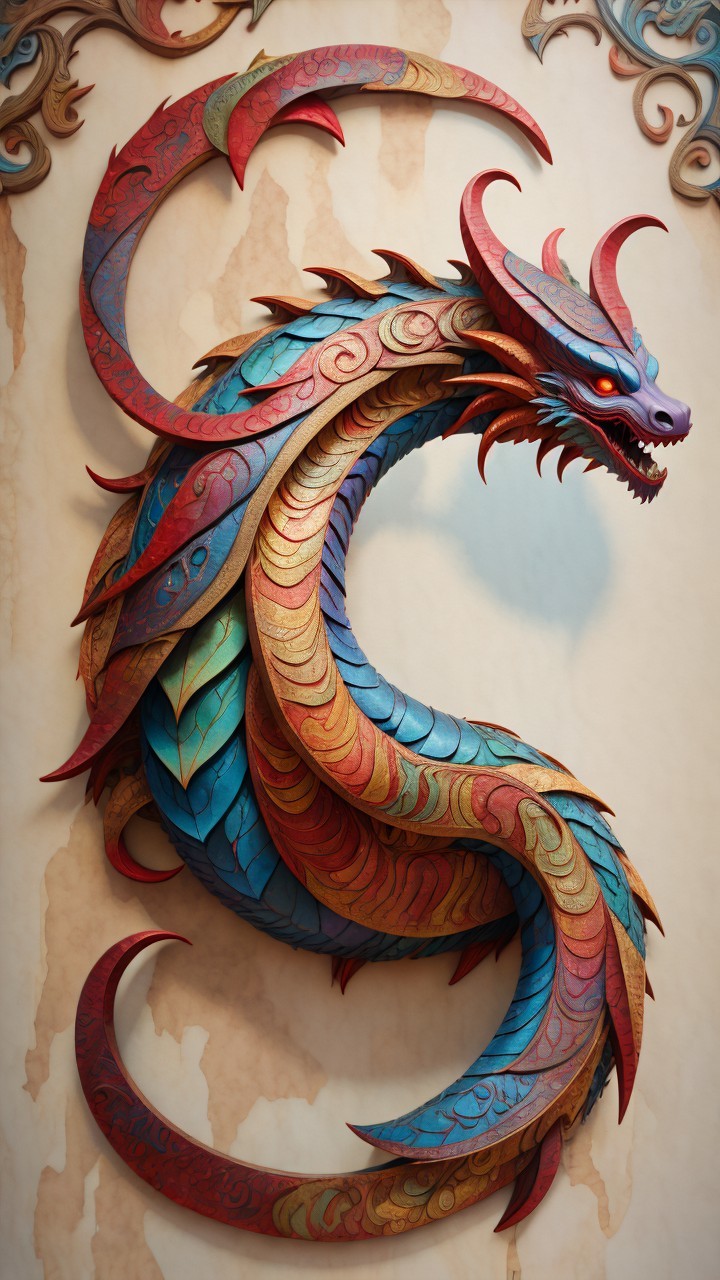 Vibrant Dragon Sculpture with Intricate Details