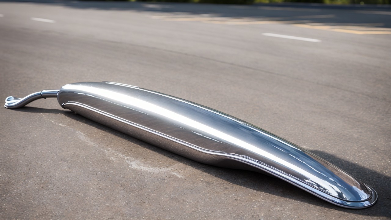 Sleek Metallic Object on Smooth Asphalt Surface