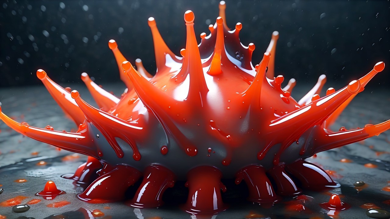 Abstract Red Sculpture with Spiky Design Elements