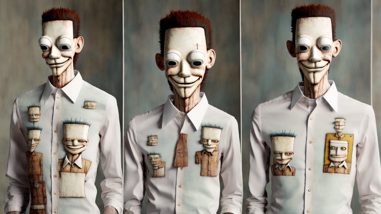 Surreal Character with Oversized Head and Quirky Shirt