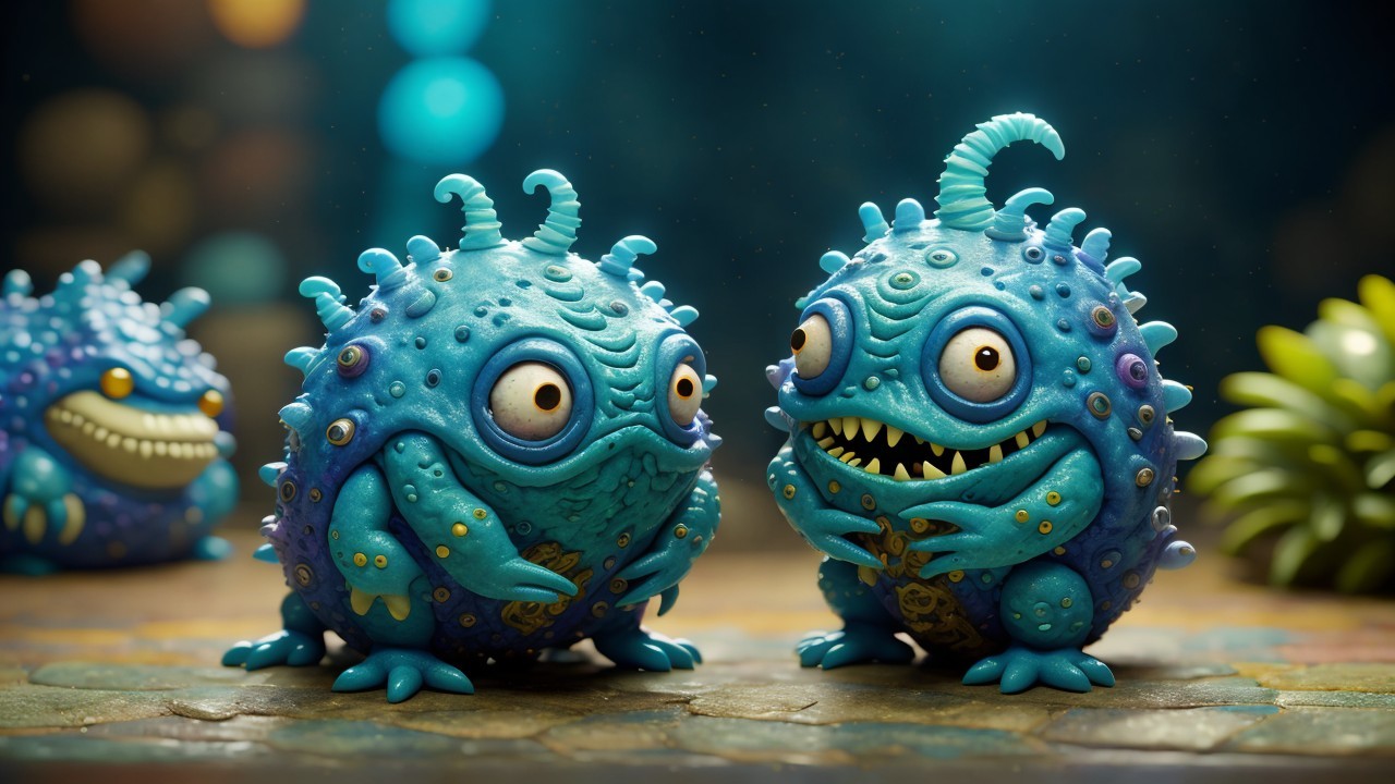 Cartoonish Monsters in a Whimsical Underwater Scene