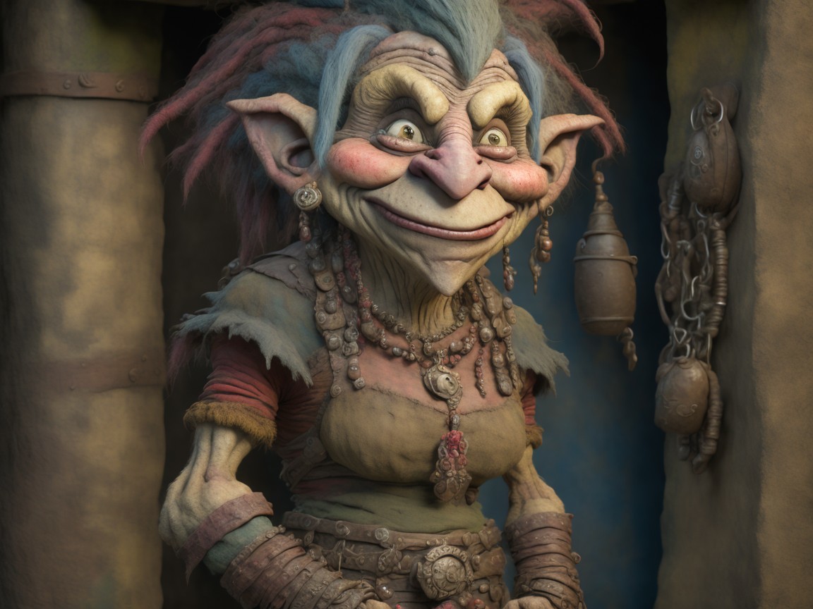 Close-Up of a Colorful Goblin-Like Creature