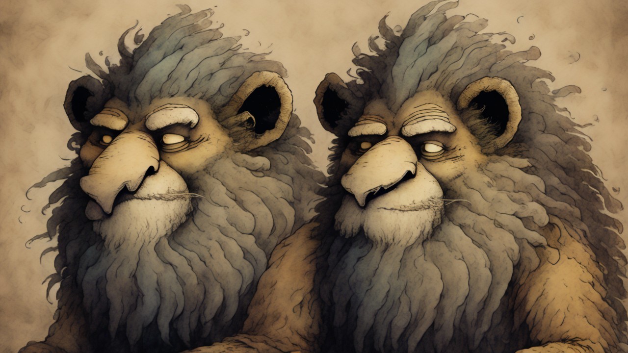 Whimsical Lion-Like Creatures with Exaggerated Features
