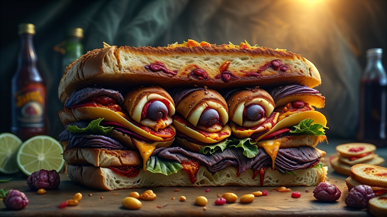 Colossal Sandwich with Vibrant Meats and Cheeses