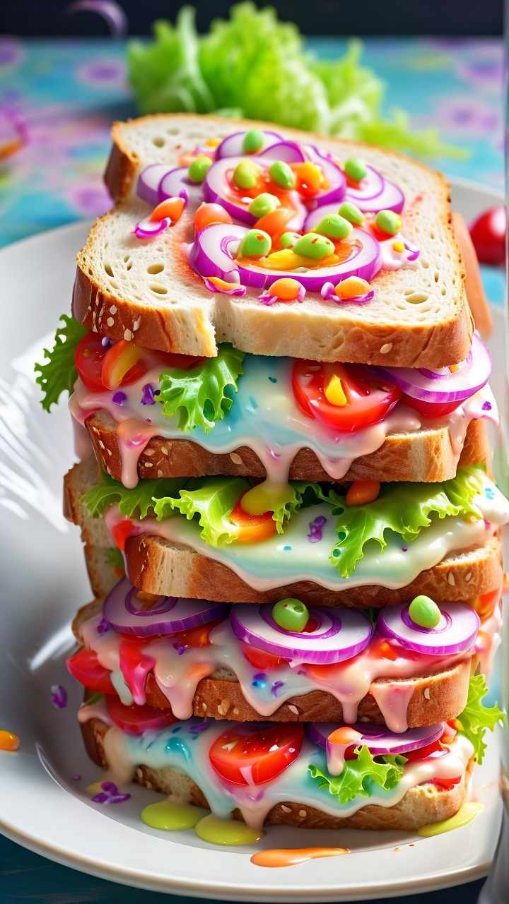 Colorful Layered Sandwich with Vibrant Ingredients