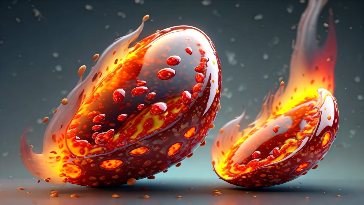 Glowing Spheres Surrounded by Swirling Sparks and Flames