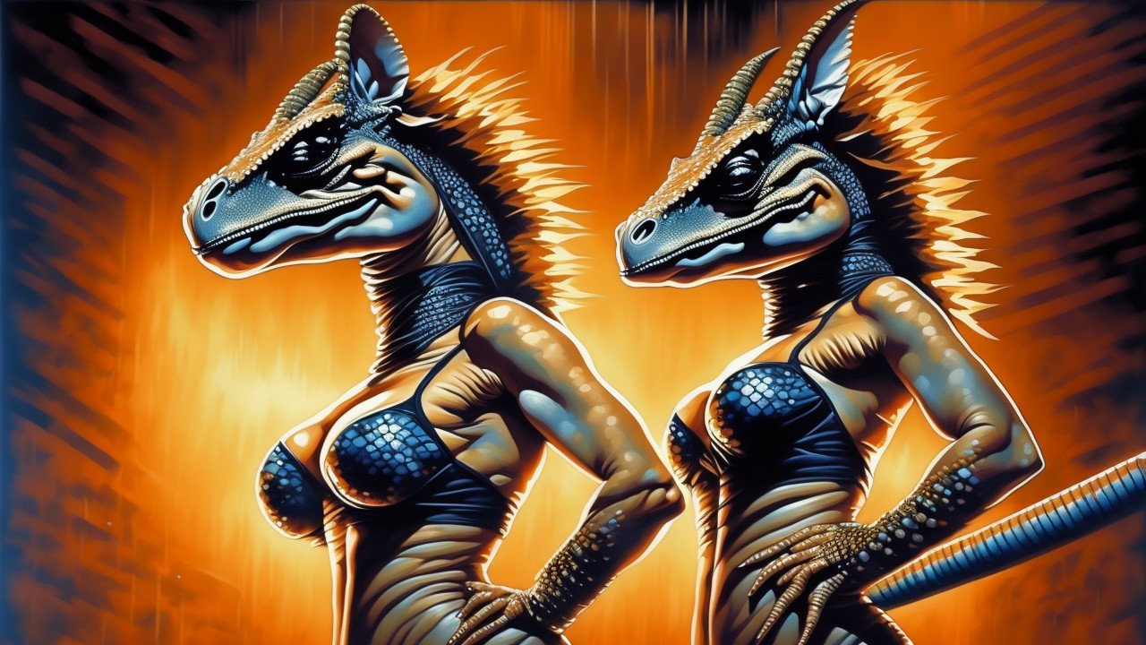 Humanoid Reptilian Figures with Dragon-Like Features